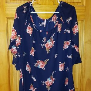 Navy and Floral Blouse